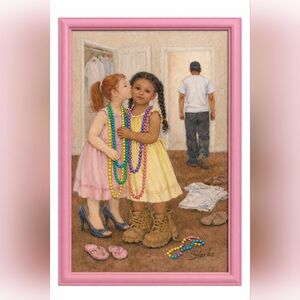 Two Little Girls in Dress-Up with Pink Frame ( My  Play mate)